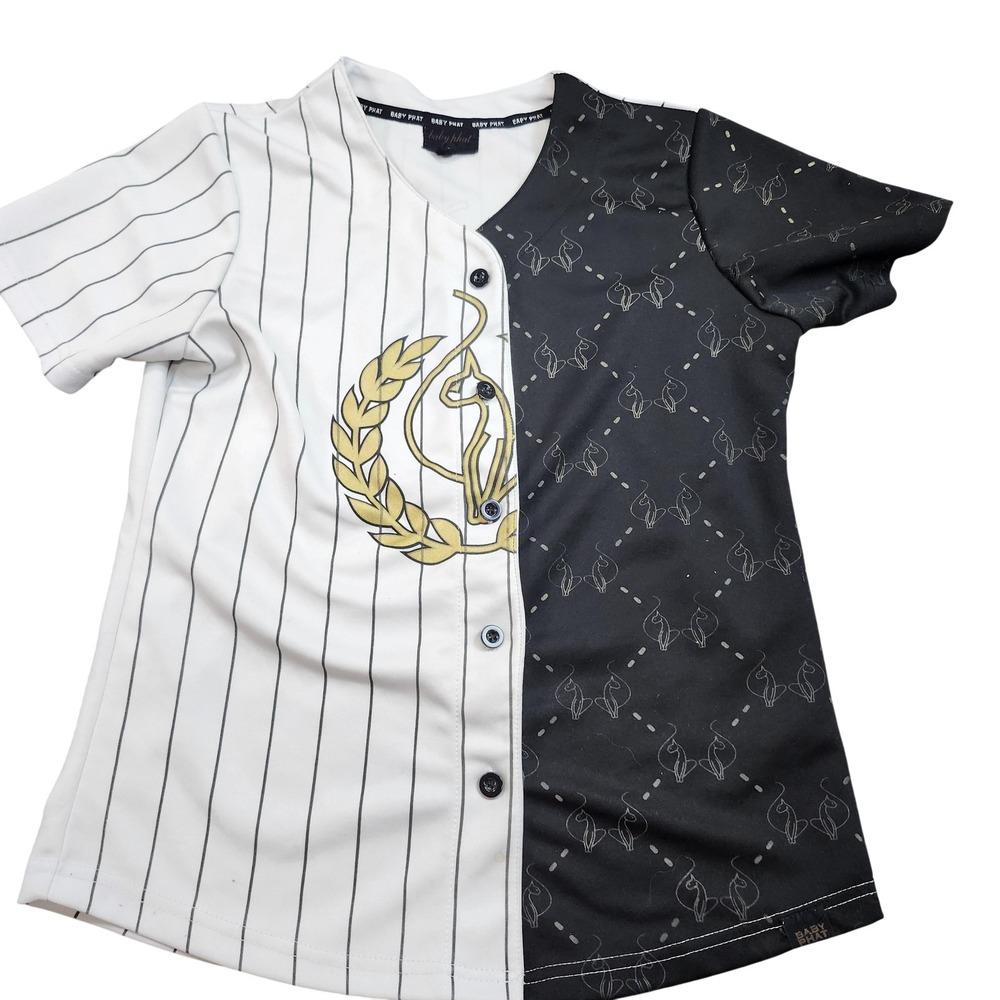 Baby Phat Shirt Womens M Multicolor Baseball Button Jersey Cat Logo Graphic Top